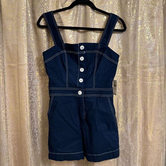 Maeve The Colette Portside Button Front Navy Blue Nautical Romper 8 NWT